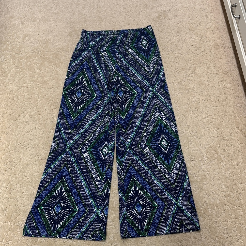 Chico's Vibrant Blue and Green Patterned Pants